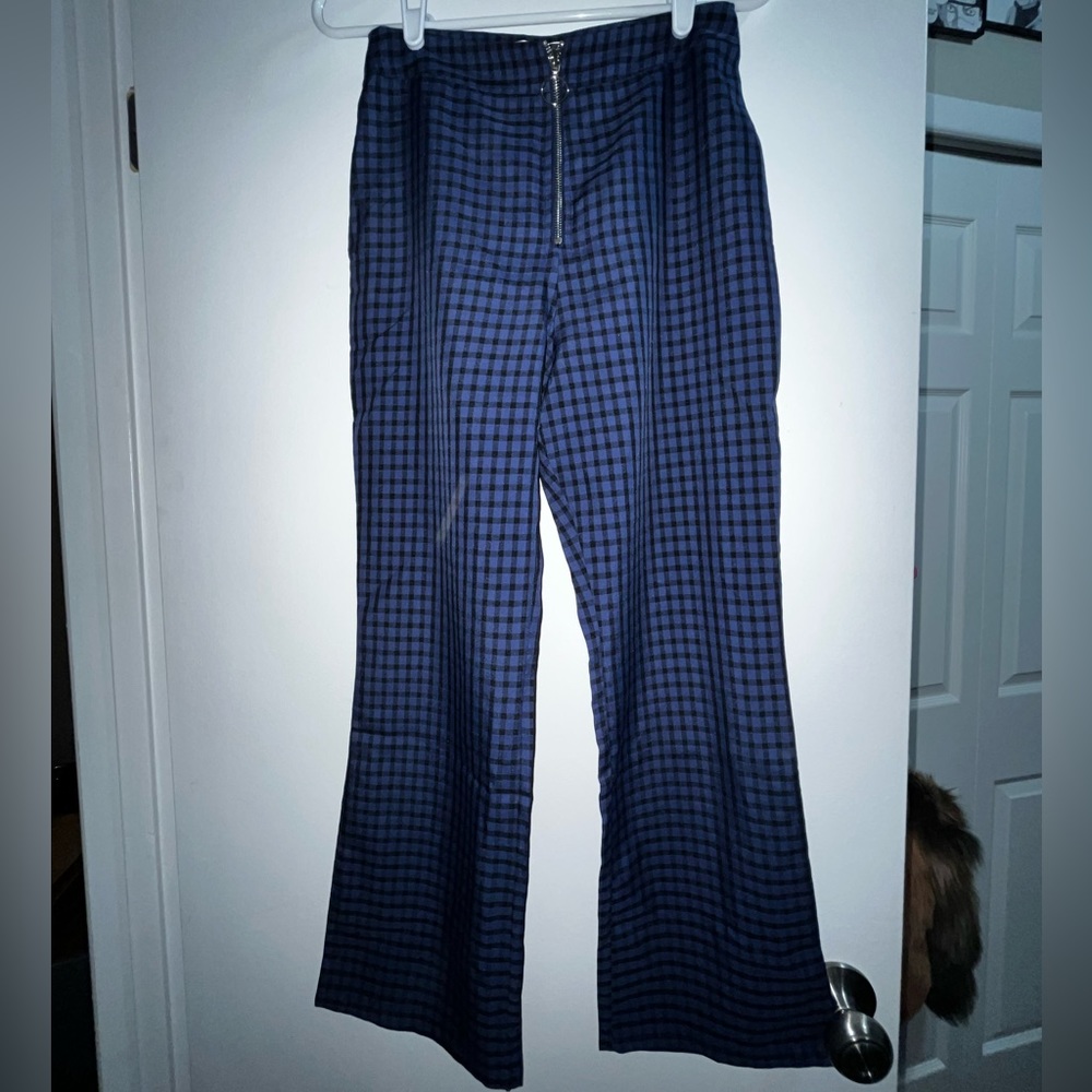 Black and blue checkered wide leg pants